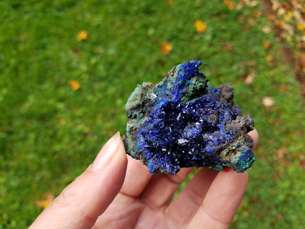 Azurite Cluster with Malachite